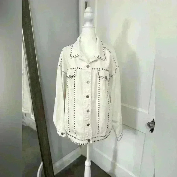 White Studded Denim Jacket - Picture 3 of 5